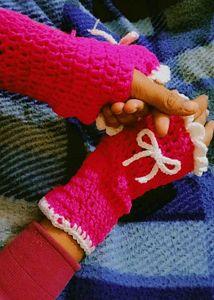 Pink Crochet Fingerless Gloves