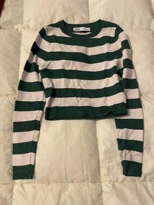 Zara Striped Long Sleeve Crop Top