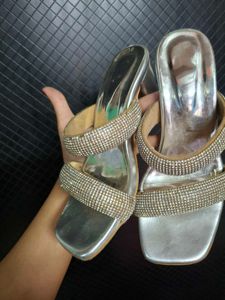 Sparkling Silver Block Heels