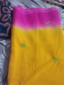 Yellow Saree with Floral Embroidery