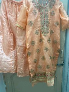 Peach Embroidered Kurta Set with dupatta