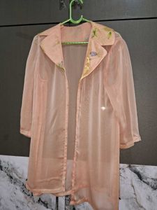 Sheer Peach Embroidered Kimono/Robe