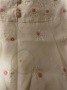 Elegant White &amp; Pink Embroidered Gown