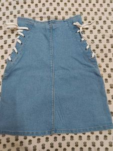 Blue Denim Lace-Up Mini Skirt