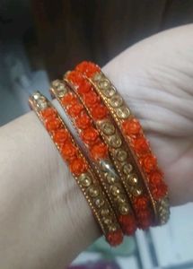 Red &amp; Gold Stone Bangles Set