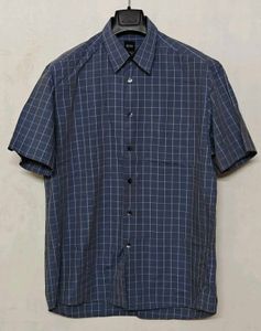 BOSS Men's Blue Checkered Short Sleeve Shirt