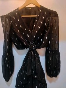 Chic Black Metallic Leaf Print Dress