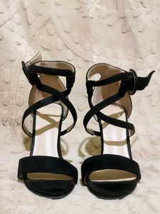 Black Suede Strappy Heeled Sandals