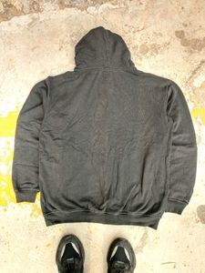 Black Graphic Print Zip-Up Hoodie