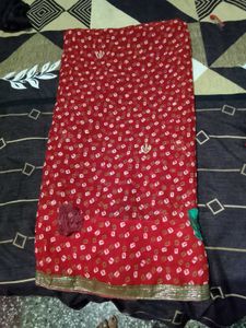 Vibrant Red Bandhani Saree