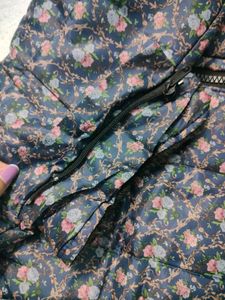 Navy Blue Color Floral Print Half Jacket For Women