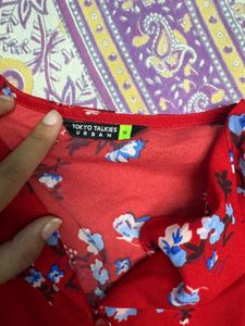 Red Floral Button-Up Blouse