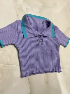 Cute Purple Collared Knit Top