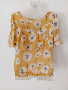 Yellow Floral Print Top with Pearl Details