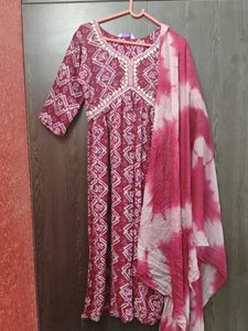 Maroon Printed Kurta with Dupatta