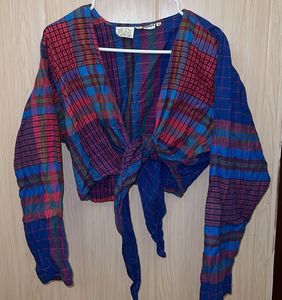 Retro Plaid Tie-Front Crop Top