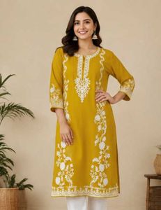 Mustard Yellow Embroidered Kurti 🌙