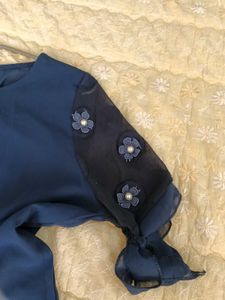 Navy Blue Embellished Sleeve Top