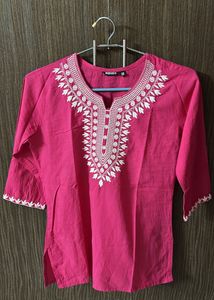 Pink Embroidered Kurti Top
