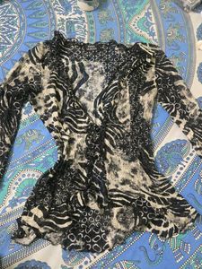 y2k Sheer Animal Print Long Sleeve Top