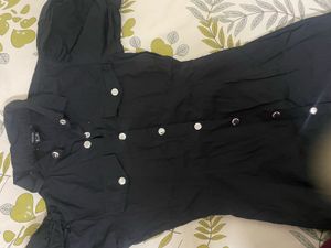 forever 21 Black Puff Sleeve Button-Up Dress