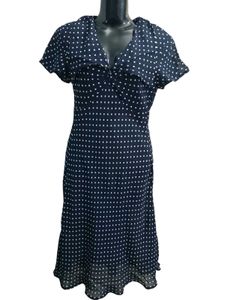 Polka Dot Navy Blue Long Dress Midi One Piece S&amp;M