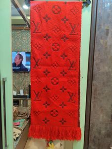 Authentic Louis Vuitton Red Wool Logomania Scarf