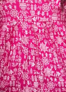 Stylish Pink warli Printed tie up Sleeveless kurti