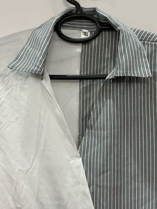 Split Design Asymmetrical Striped Shirtdress