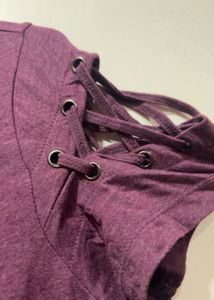 Purple V-Neck Lace-Up Sleeve Top