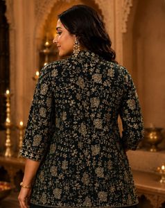 Black &amp; Gold Embroidered Lehenga Set (XL)