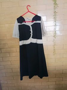 Navy Blue Square Neck Midi Dress