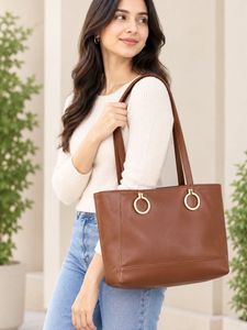 Elegant Brown Tote Bag with Golden Ring Handles
