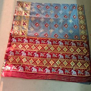 Beautiful Grey Saree with Elephant Motif