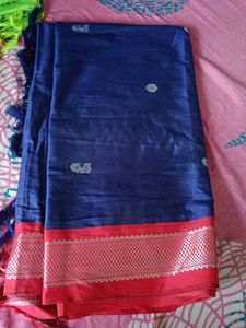 Beautiful Blue Saree with Red Border