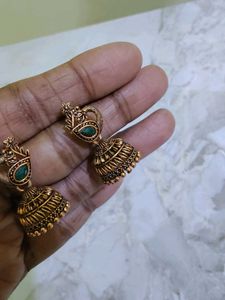 Antique Green Jhumka Earrings