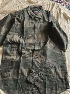 Military type printed mens shirt in olive green co