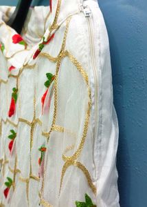 Chic White Lehenga Skirt with Strawberry Print