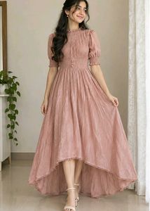 Cottage Core Dusty Rose Smocked  High-Low dress