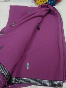 Beautiful Embroidered Purple Saree with blouse