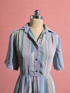 vintage-style pastel stripped shirt dress