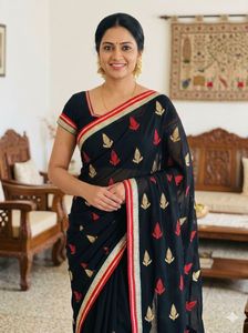 Embroidered black Saree with blouse