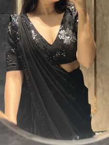 Ready to wear stunning Black Embellished Saree