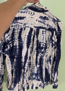 Blue and White Tie-Dye Button-Up Shirt
