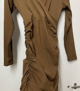 Brown Ruched Wrap Dress