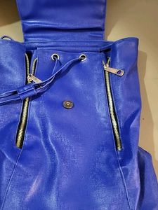 Blue Faux Leather Backpack
