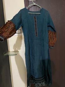 Elegant Teal Kurta Set of 3 with Intricate Scarf a