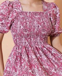 Stylish Floral Print Smocked Midi Dress