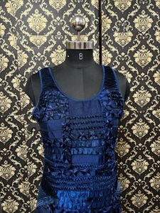 Elegant Navy Blue Textured Dress