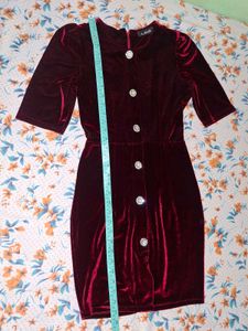 Red Velvet Button-Up Dress